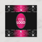 ロゴ付きブラックピンク華美オーナメント スクエア名刺 (正面)