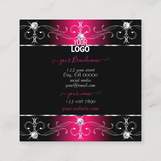 ロゴ付きブラックピンク華美オーナメント スクエア名刺 (裏面)