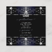 ロゴ付きブラックブルー華美オーナメント スクエア名刺 (裏面)