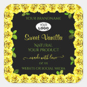 ロゴ付きブラックプロダクトラベルの黄色いローズフレーム スクエアシール (正面)