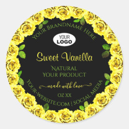 ロゴ付きブラックプロダクトラベルの黄色いローズフレーム ラウンドシール