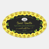 ロゴ付きブラックプロダクトラベルの黄色いローズフレーム 楕円形シール (正面)