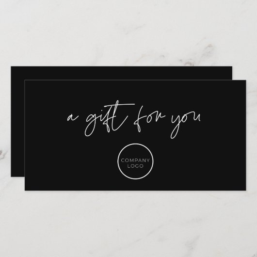 ロゴ付きブラックミニマリストのギフト証明書 (正面/裏面)