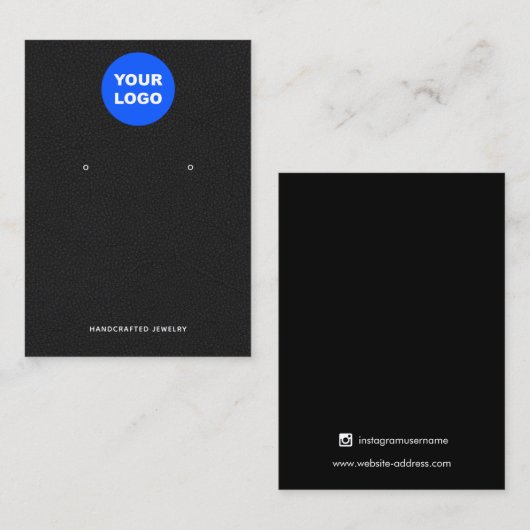 ロゴ付きブラックレザーイヤリングディスプレイの追加 名刺 (正面/裏面)