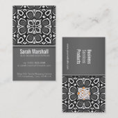 ロゴ付きブラック+ホワイトフローラタイル付き名刺 名刺 (正面/裏面)