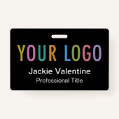 ロゴ付きブラックPVCネームバッジClip Reel Lanyard バッジ (正面)