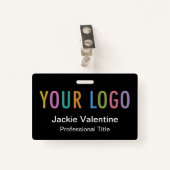 ロゴ付きブラックPVCネームバッジClip Reel Lanyard バッジ (正面クリップ)