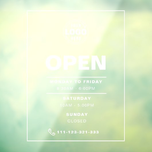 ロゴ付きホワイトミニマル開館時間 ウィンドウサイン (シート3)