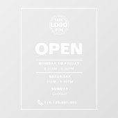 ロゴ付きホワイトミニマル開館時間 ウィンドウサイン (シート)