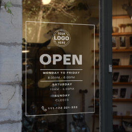 ロゴ付きホワイトミニマル開館時間 ウィンドウサイン