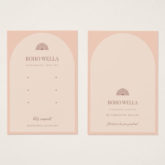 ロゴ付きボホピンクアーチイヤリングディスプレイカード (正面&裏面)