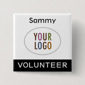 ロゴ付きボランティアピンバックバッジ(黒四角) 缶バッジ (正面)