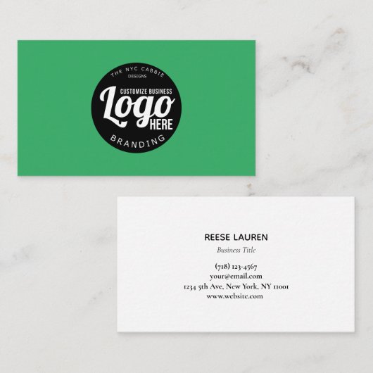 ロゴ付きミニマルなグリーン名刺 名刺 (正面/裏面)