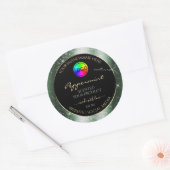 ロゴ付きメタルグリーングリッターフレーム製品ラベル ラウンドシール (封筒)
