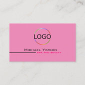 ロゴ付きライトピンクホワイト&フォトプロフェッショナル 名刺 (正面)