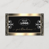 ロゴ付きラグジュアリーきらめくなブラック金ゴールドダイヤモンド 名刺 (正面)