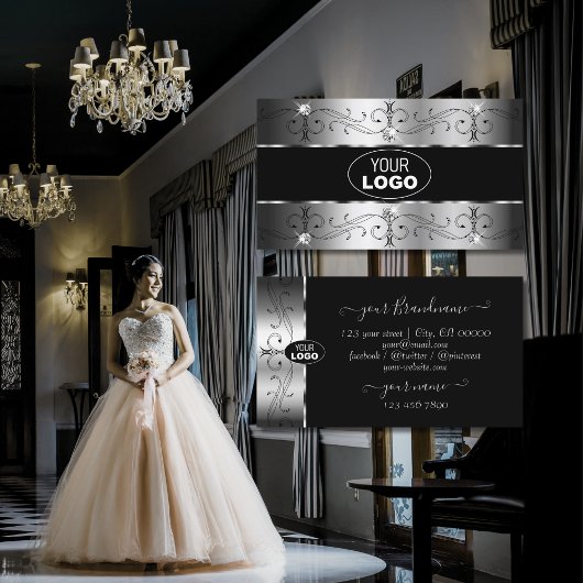 ロゴ付きラグジュアリー華美なシルバ縁どック・ブラック 名刺