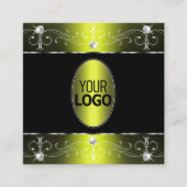 ロゴ付きラグジュアリー華美なブラックイエローオーナメント スクエア名刺 (正面)