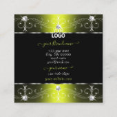 ロゴ付きラグジュアリー華美なブラックイエローオーナメント スクエア名刺 (裏面)