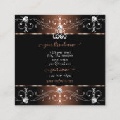 ロゴ付きラグジュアリー華美なブラックブラウンオーナメント スクエア名刺 (裏面)