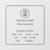 ロゴ付き不透明ミニマル開店時間 ウィンドウサイン (シート)