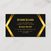 ロゴ付き印象的な黒いジオメトリックオレンジきらめく 名刺 (裏面)