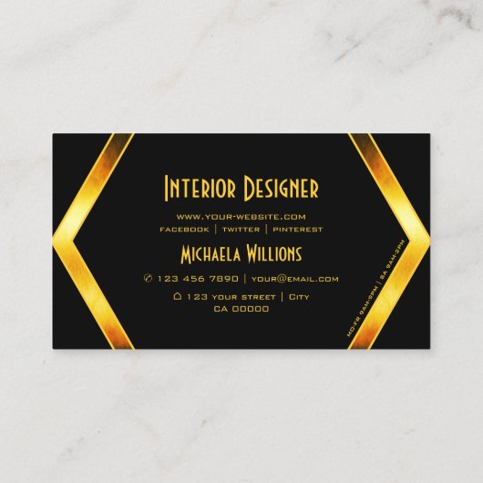 ロゴ付き印象的な黒いジオメトリックオレンジきらめく 名刺 (裏面)
