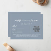 ロゴ付き埃っぽい青い手書きビジネスギフト ノートカード (正面/裏面インサイチュ)