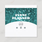 ロゴ付き派手な白とティール（緑がかった色）きらめくグリッター スクエア名刺 (正面)