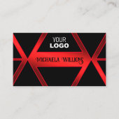 ロゴ付き派手な黒い幾何学模様カッコいい赤 名刺 (正面)