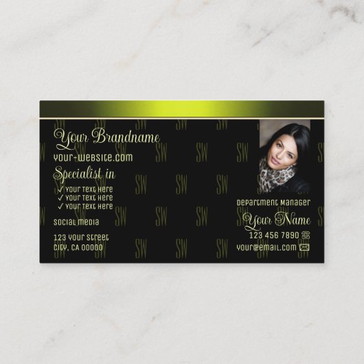 ロゴ付き派手な黒い黄色とモノグラム 名刺 (裏面)