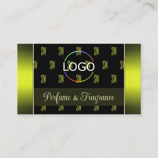 ロゴ付き派手な黒い黄色とモノグラム 名刺 (正面)