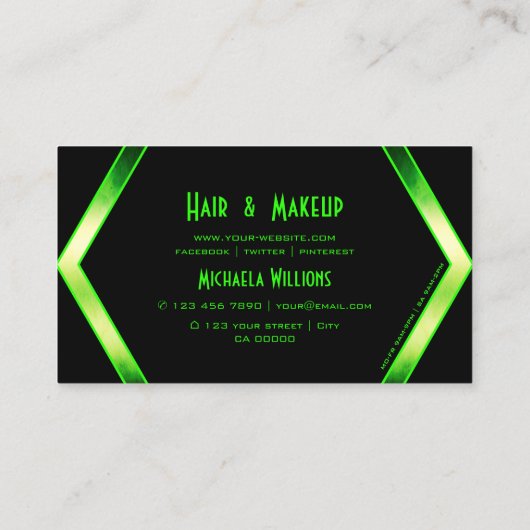 ロゴ付き派手な黒と緑の輝きスタイリッシュ 名刺 (裏面)