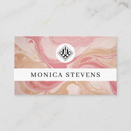 ロゴ付き液体ピンクフェイクの大理石のテクスチャ 名刺 (正面)
