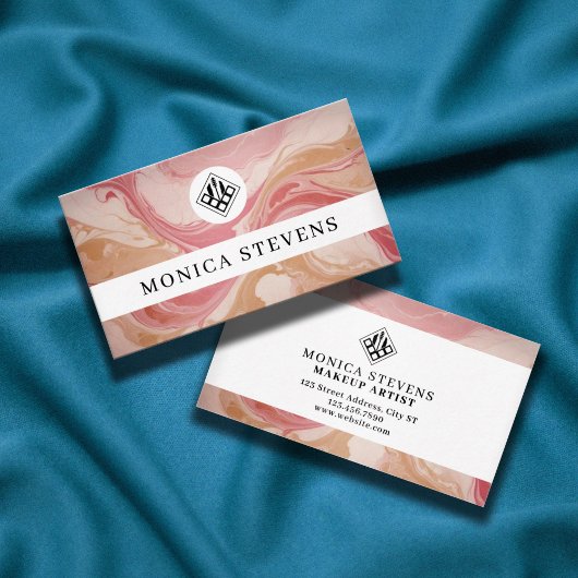 ロゴ付き液体ピンクフェイクの大理石のテクスチャ 名刺