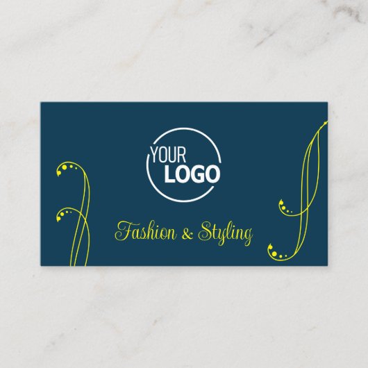 ロゴ付き濃い青と黄色の装飾品華美 名刺 (正面)