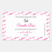 ロゴ付き白およびピンクのワードクラウド製品ラベル 長方形シール (正面)