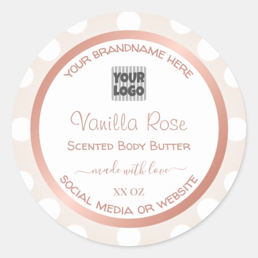 ロゴ付き白とピンクの製品の包装ラベル ラウンドシール (正面)