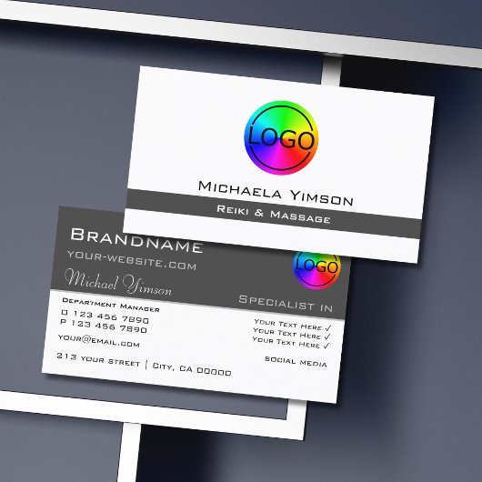 ロゴ付き白と濃い灰色のプロフェッショナル 名刺