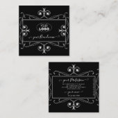 ロゴ付き白黒の輝く宝石オーナメント スクエア名刺 (正面/裏面)