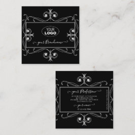 ロゴ付き白黒の輝く宝石オーナメント スクエア名刺