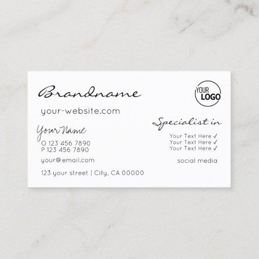 ロゴ付き白黒グリッタースタースタイリッシュ 名刺 (裏面)