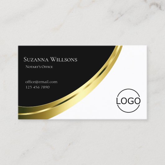 ロゴ付き白黒ノーブル金ゴールドデコーモダンル 名刺 (正面)