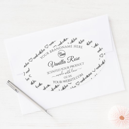 ロゴ付き白黒ワードクラウド製品ラベル 楕円形シール (封筒)