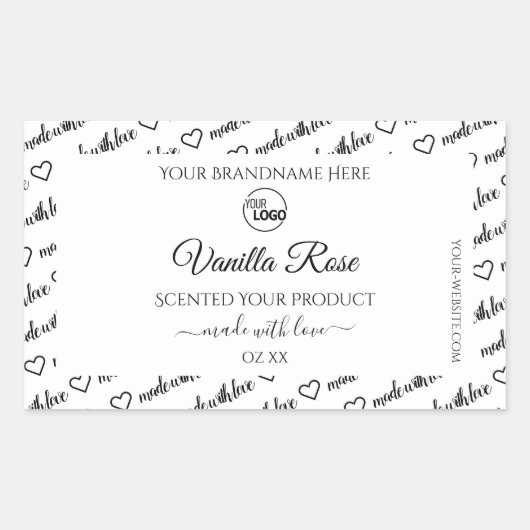 ロゴ付き白黒ワードクラウド製品ラベル 長方形シール (正面)