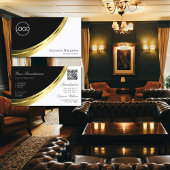 ロゴ付き白黒金ゴールドデコールおよびQRコード 名刺