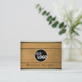 ロゴ付き素朴天然木目木板 名刺 (スタンド正面)