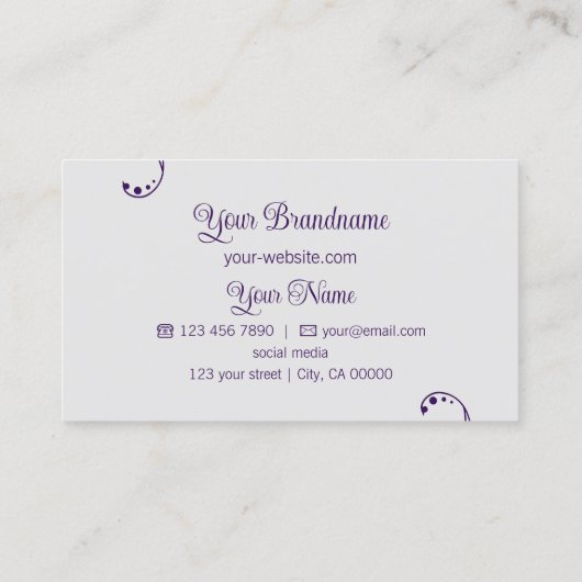 ロゴ付き紫とライトグレーの装飾華美 名刺 (裏面)