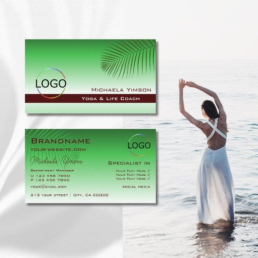 ロゴ付き緑のグラデーションのパームリーフプロフェッショナル 名刺