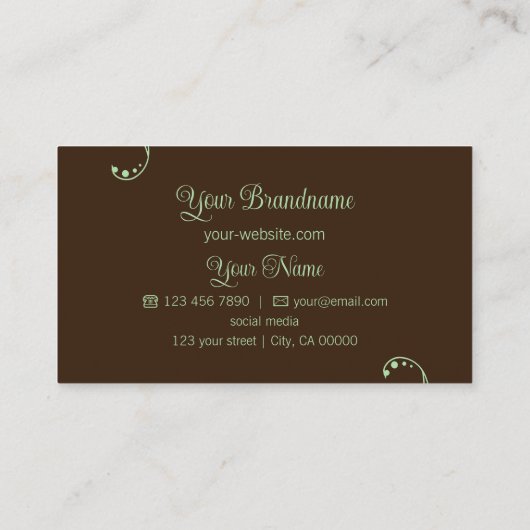ロゴ付き薄緑と茶色の装飾品華美 名刺 (裏面)